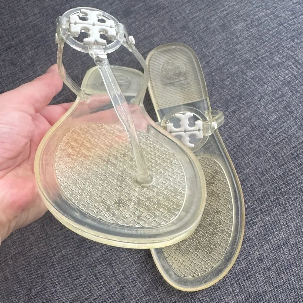 TORY BURCH Women’s Mini Miller Jelly Thong Flip Flop Sandals Clear Sz 8